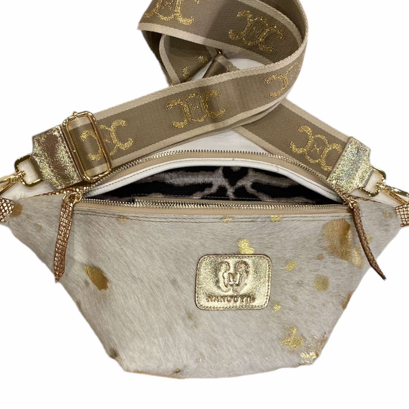 Off-white and gold vintage calf-hair leather belt bag