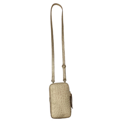 Beige alligator-print and gold mobile leather case
