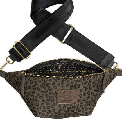 Dark grey leo-print calf-hair leather belt bag
