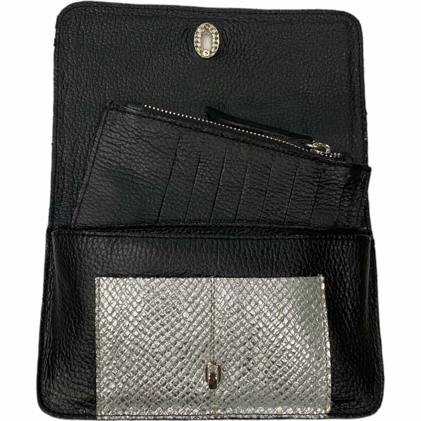 Black and silver vintage calf-hair leather multi wallet bag