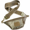 Mini gold alligator-print leather belt bag