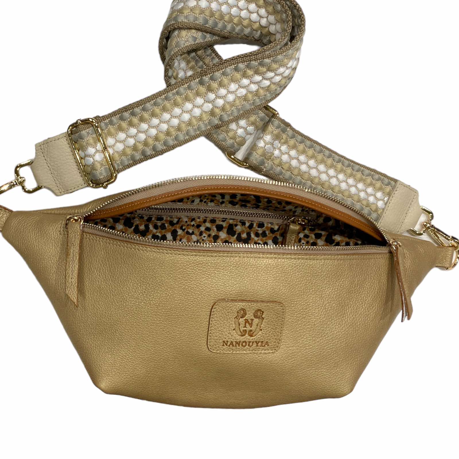 XL gold matte leather belt bag