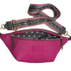 XL strong pink leather belt bag with grey details