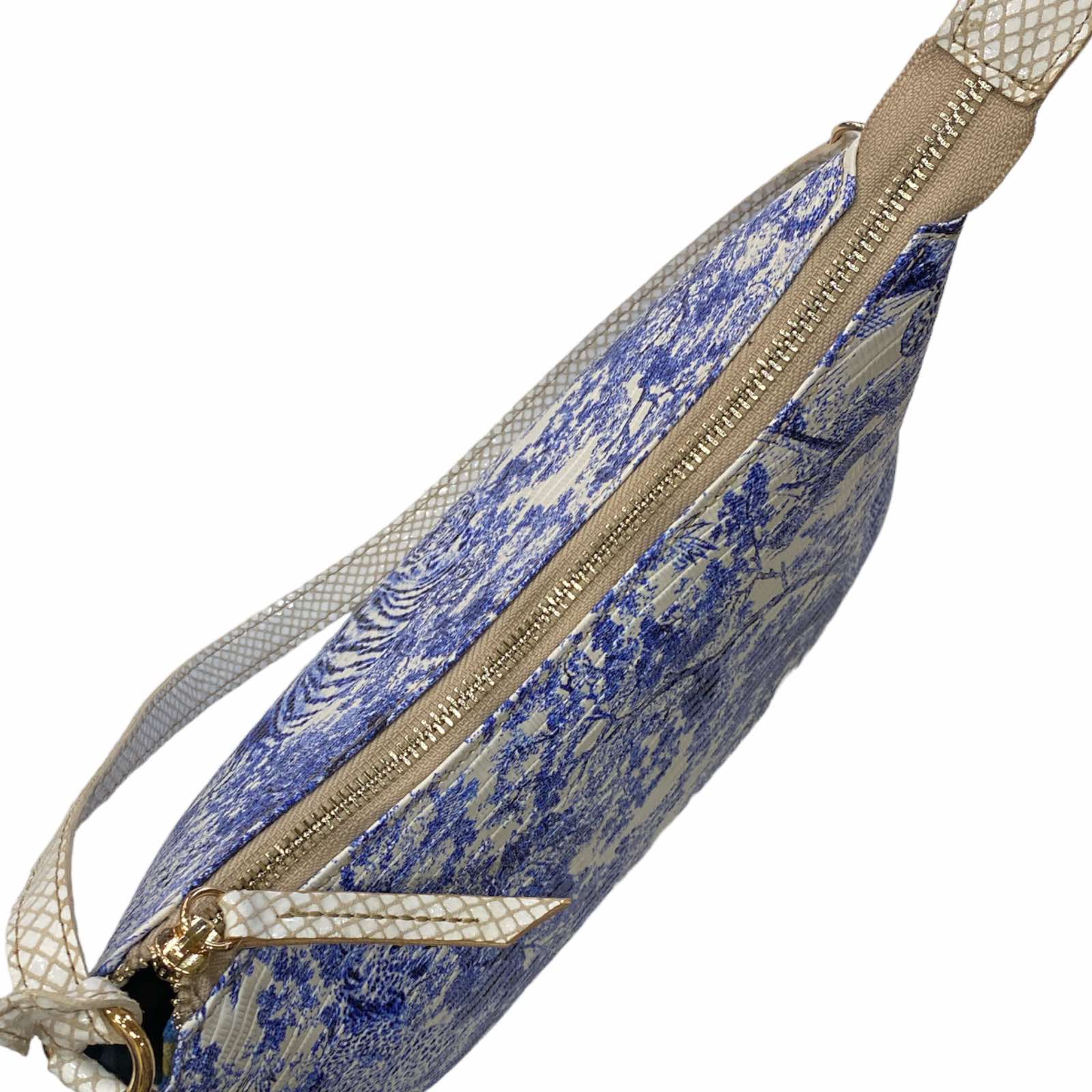 Natalie L. Royal blue and white art leather evening bag