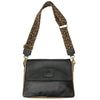 MANDY. BLACK LEATHER WITH GOLD SIDES STATEMENT BAG
