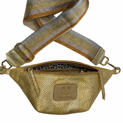 Mini yellow gold leather belt bag