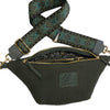 Forest green anaconda-print leather belt bag