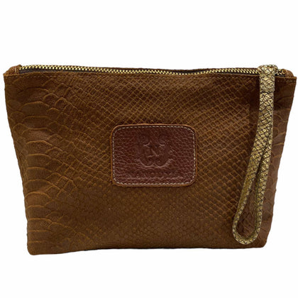Brown anaconda-print leather beauty case