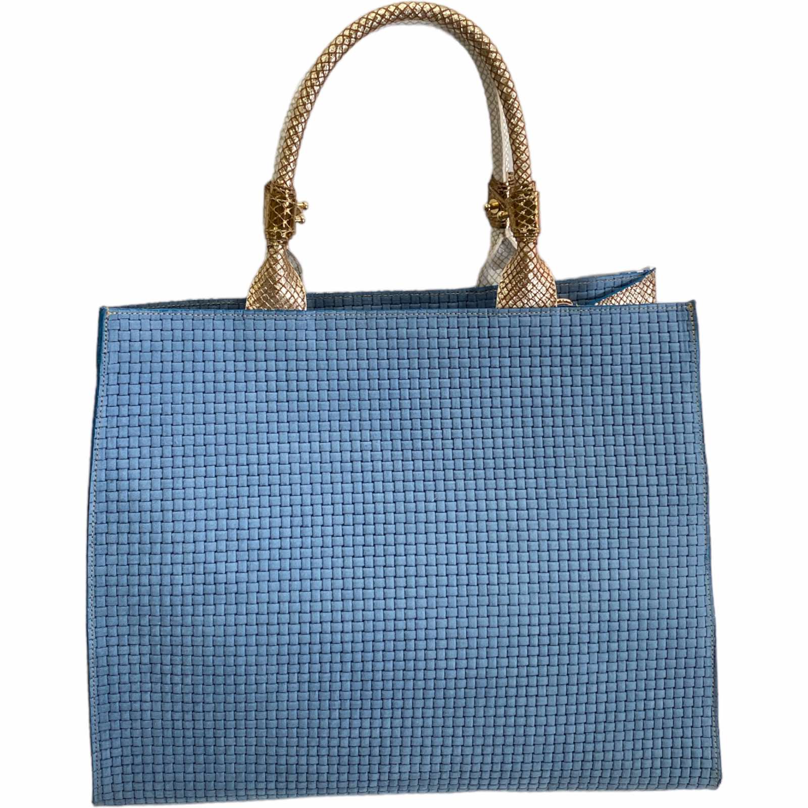Felice. Blue art double face leather tote bag