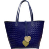 Hearts. Royal blue alligator-print leather shoulder bag