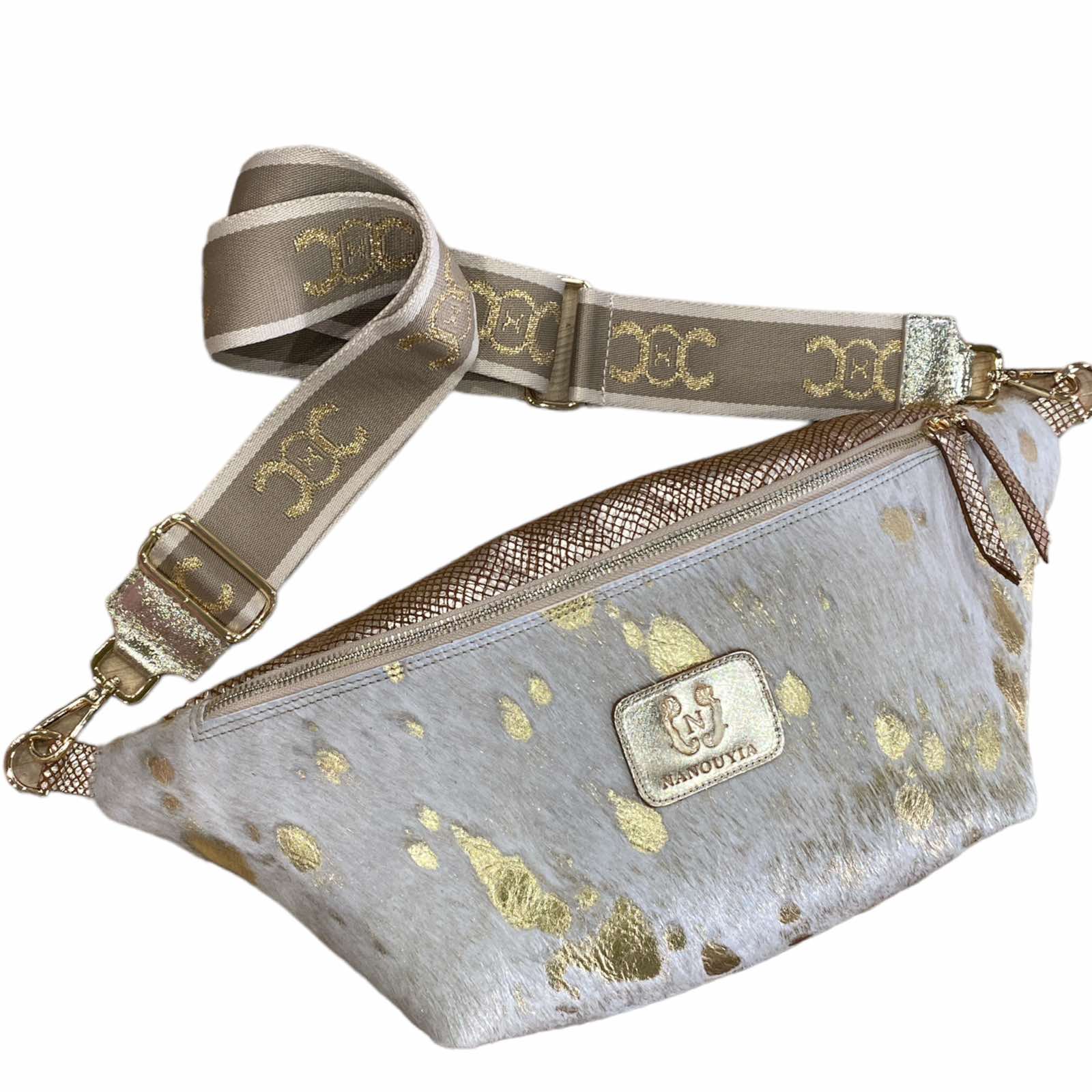 XXL off-white and gold vintage calf-hair leather belt bag