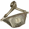 Gold alligator-print leather belt bag