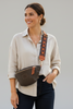Brown leather belt bag with aperol details