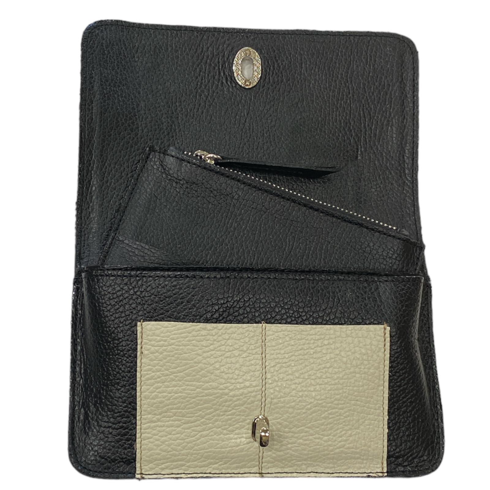 Black and white calf-hair leather multi wallet bag