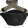 Black woven-print chic leather belt bag