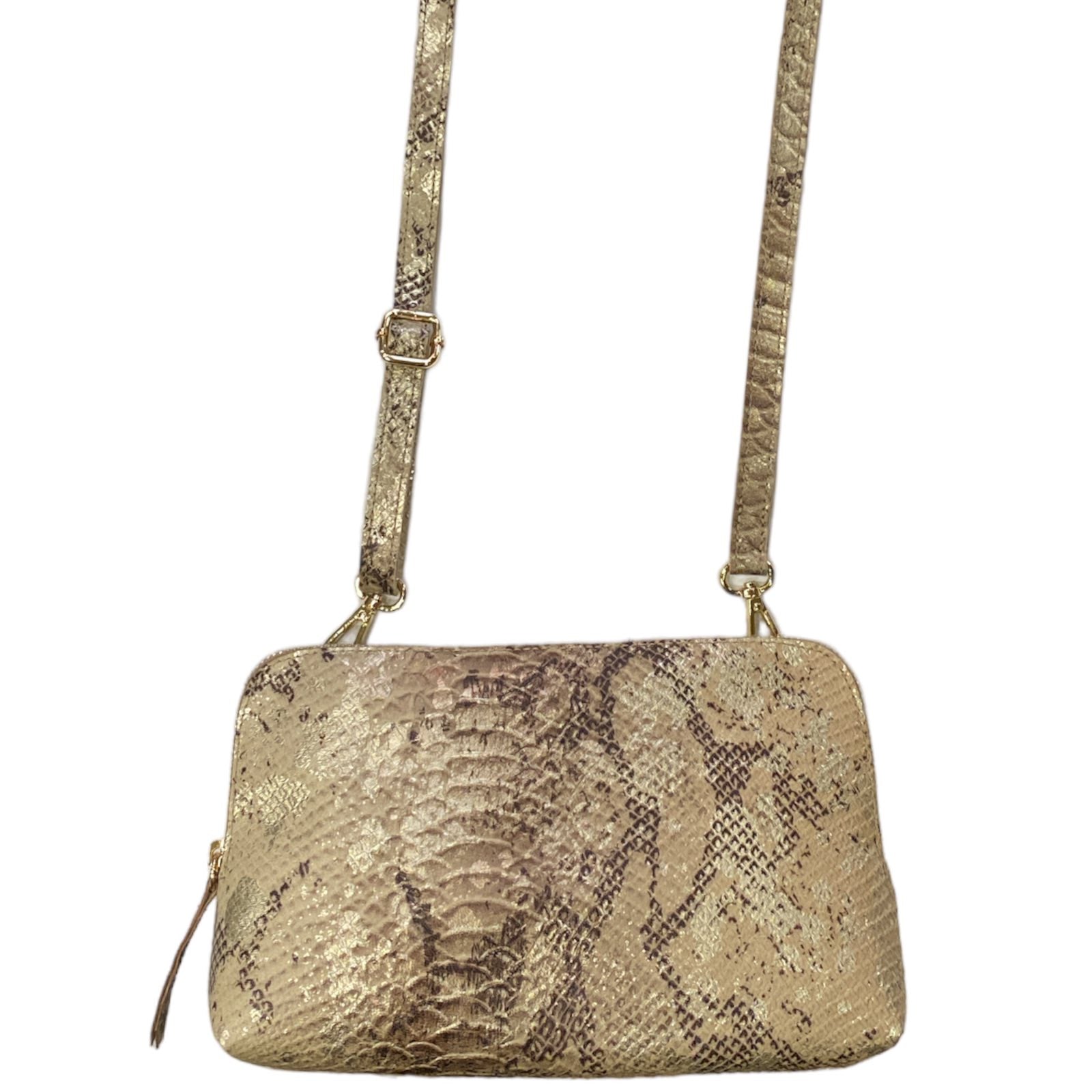 Box XL. Beige gold snake-print leather messenger bag