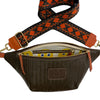 Brown leather belt bag with aperol details