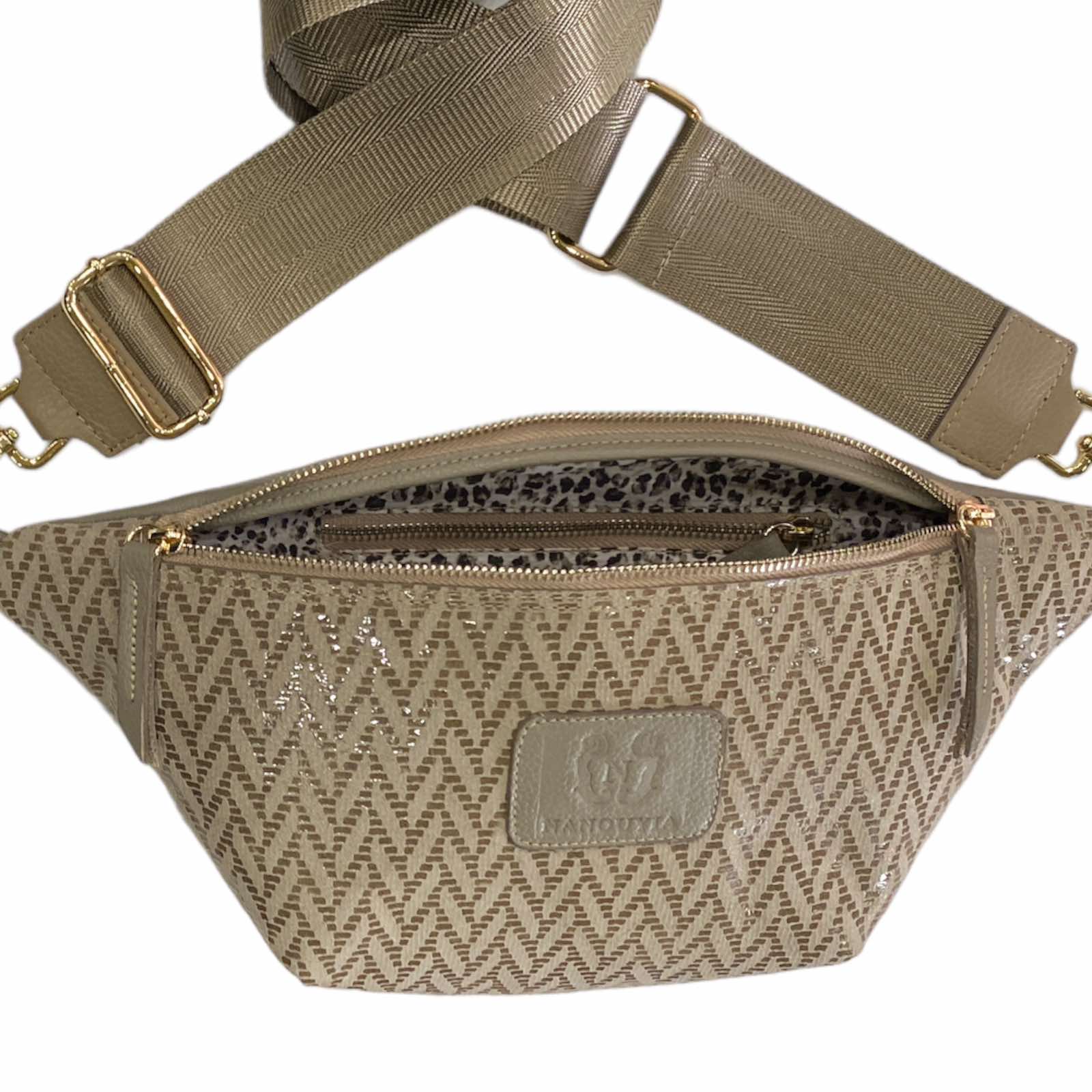 Taupe geometric leather belt bag