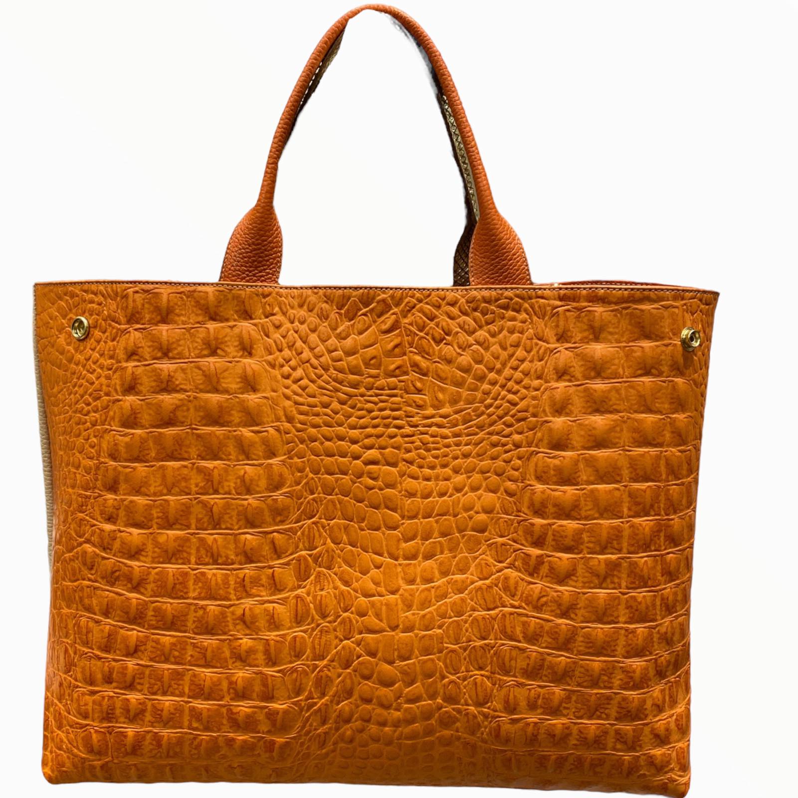 Tribeca L. Aperol and nude double face leather tote bag