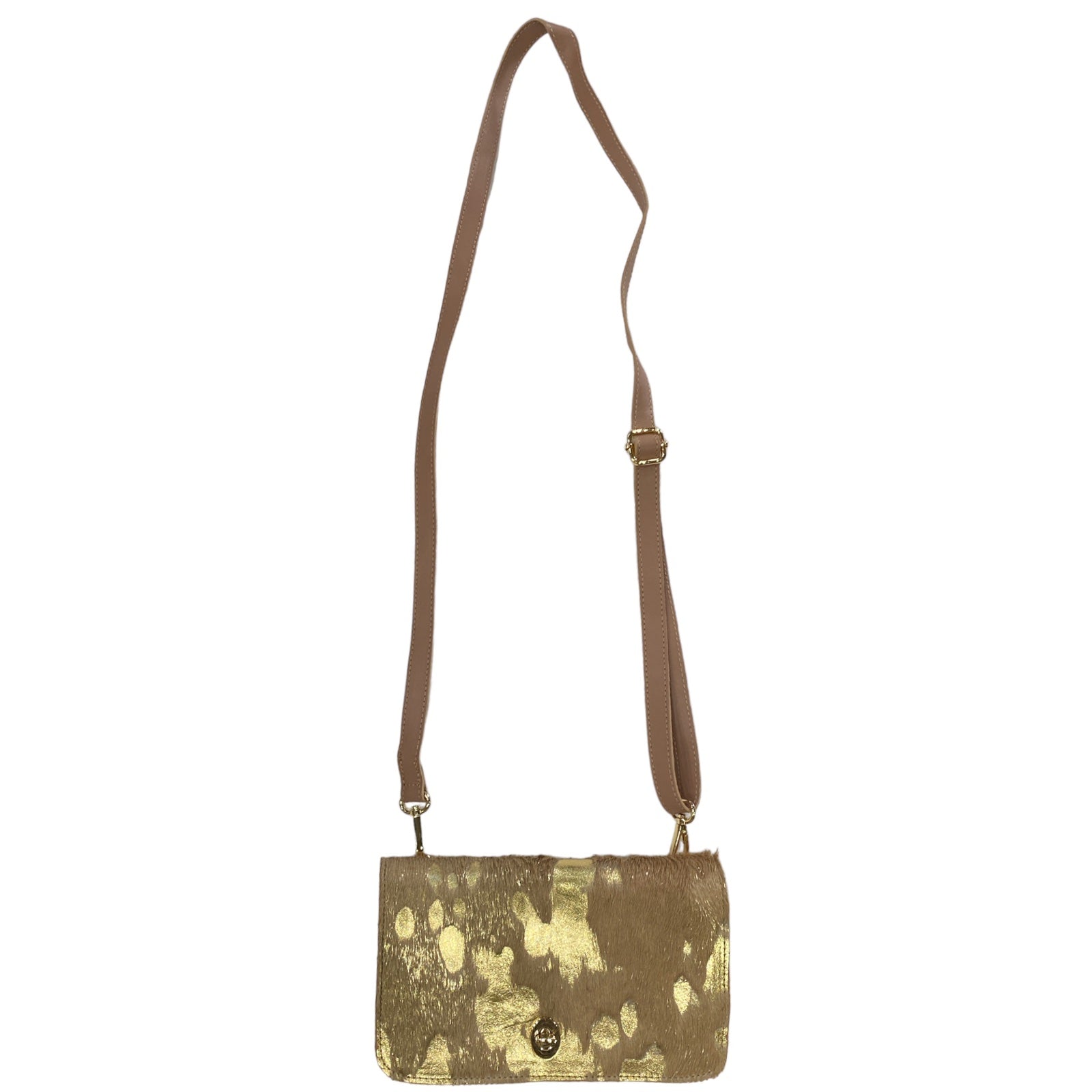 Beige and gold vintage calf-hair leather multi wallet bag