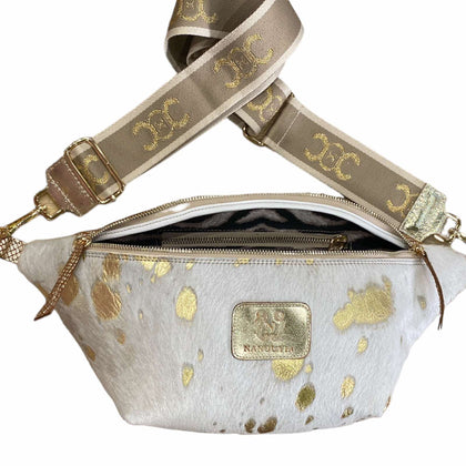 XL off-white and gold vintage calf-hair leather belt bag