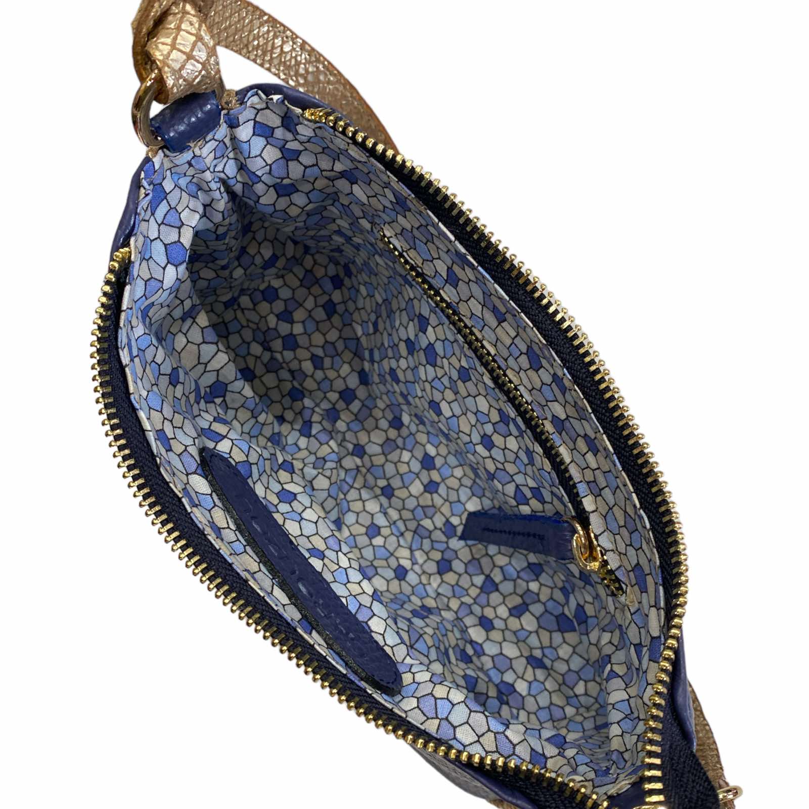 Natalie Small. Blue and gold leather evening bag