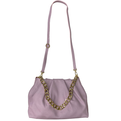 Lilac leather clutch with chain