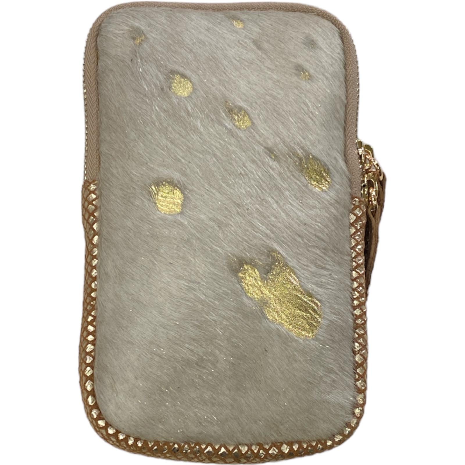 Off-white and gold vintage calf-hair mobile leather case