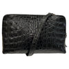 Box XL. Black alligator-print leather messenger bag with silver metals
