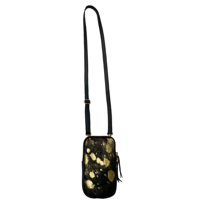 Black and gold vintage calf-hair mobile leather case