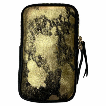 Black and gold vintage calf-hair mobile leather case