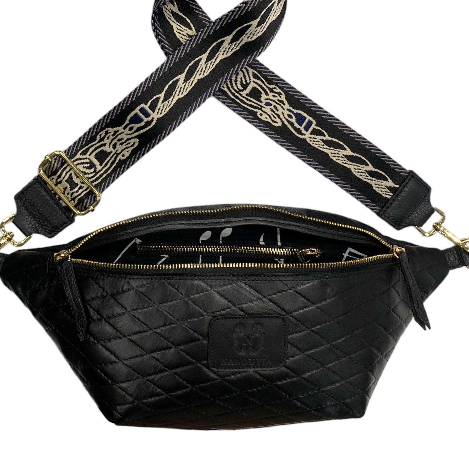 XL black quilted leather belt bag