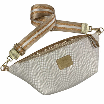 XXL white mermaid and gold leather belt bag