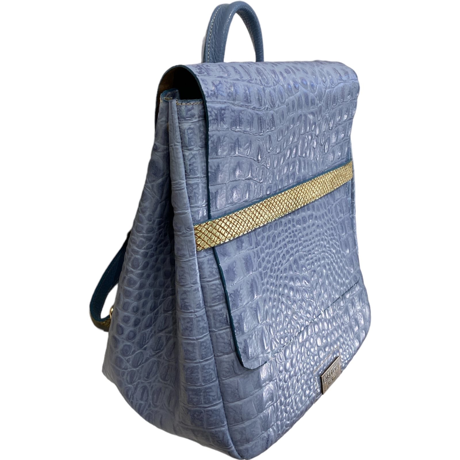 Keira. Raf blue alligator-print leather backpack