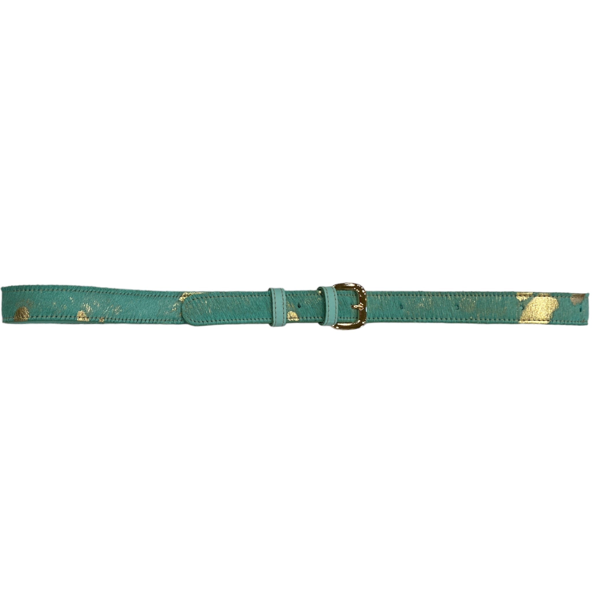 Turquoise and gold calf-hair leather thin belt