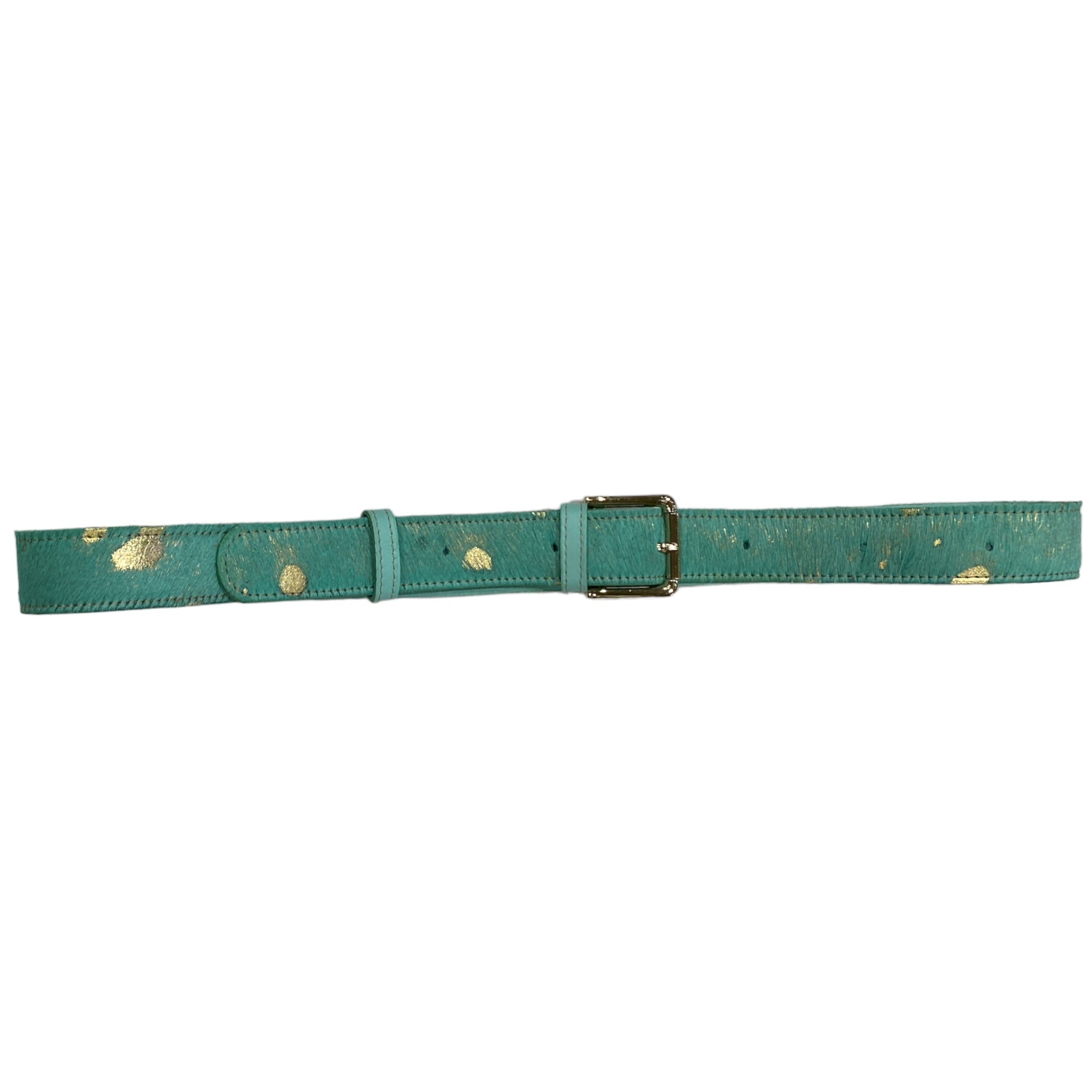 Carouzou turquoise and gold calf-hair leather belt