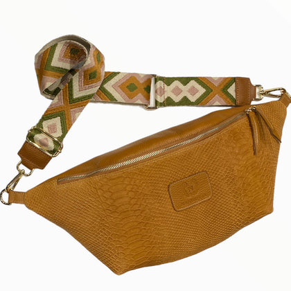 XXL taba anaconda-print leather belt bag
