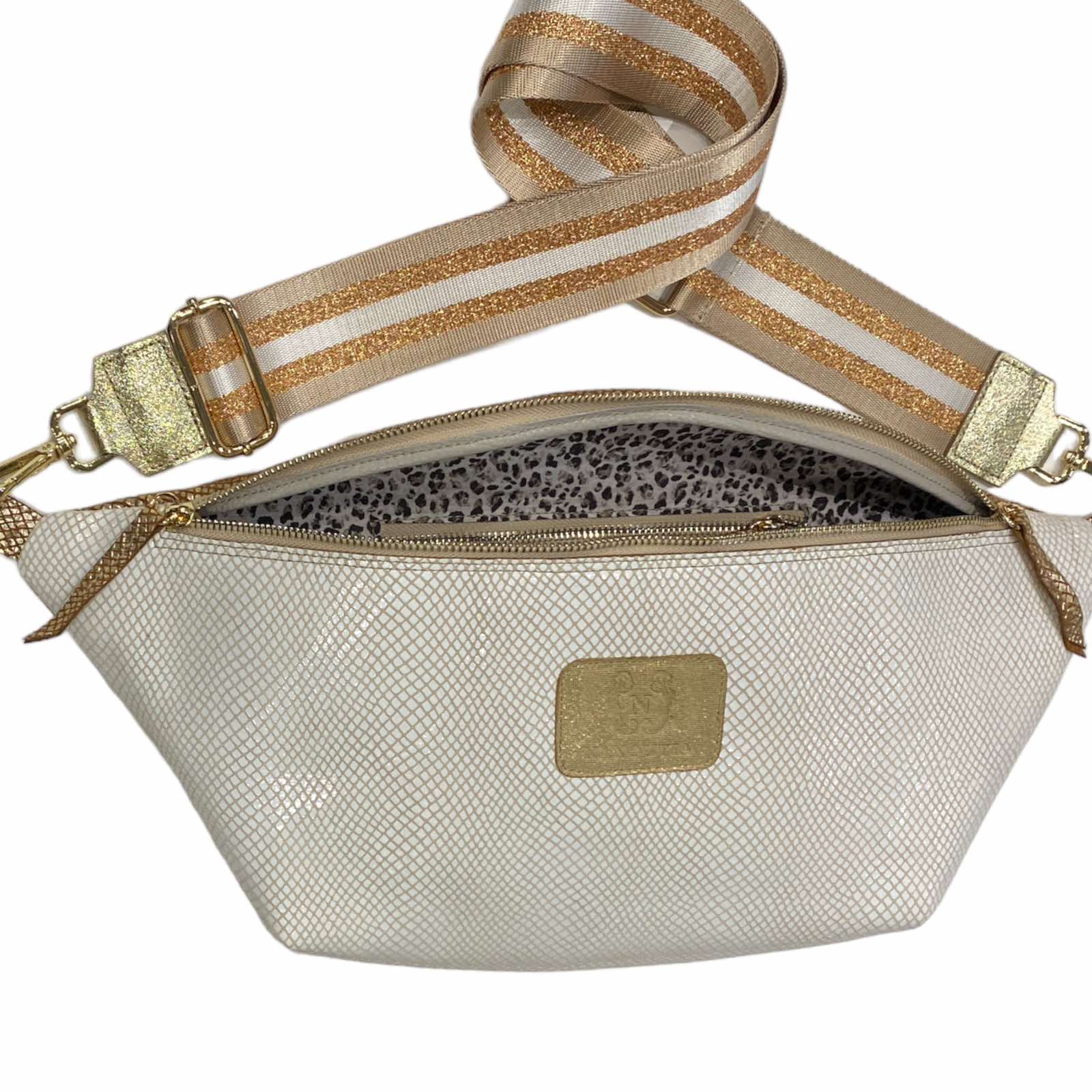XXL white mermaid and gold leather belt bag