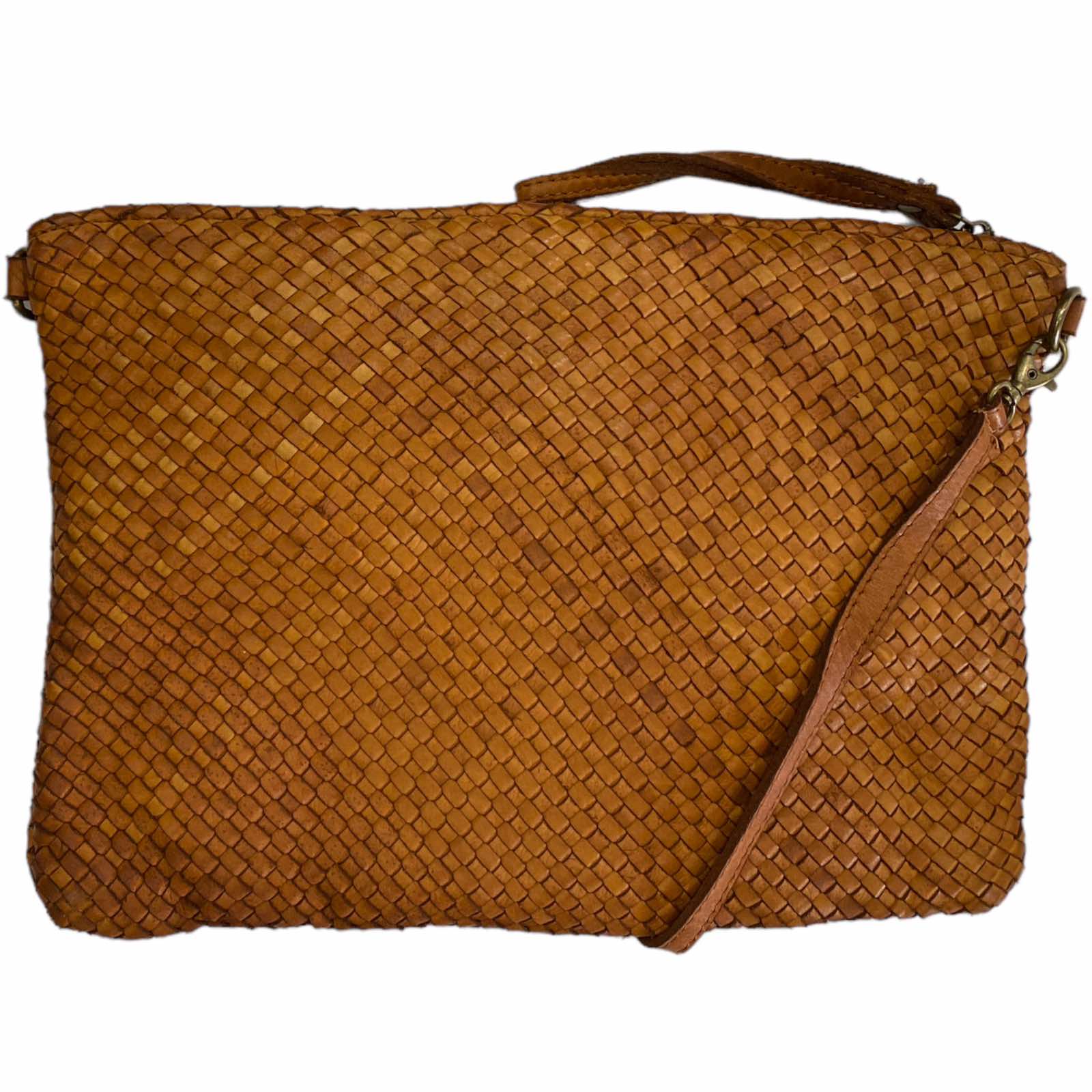 A4 taba handwoven leather clutch and messenger