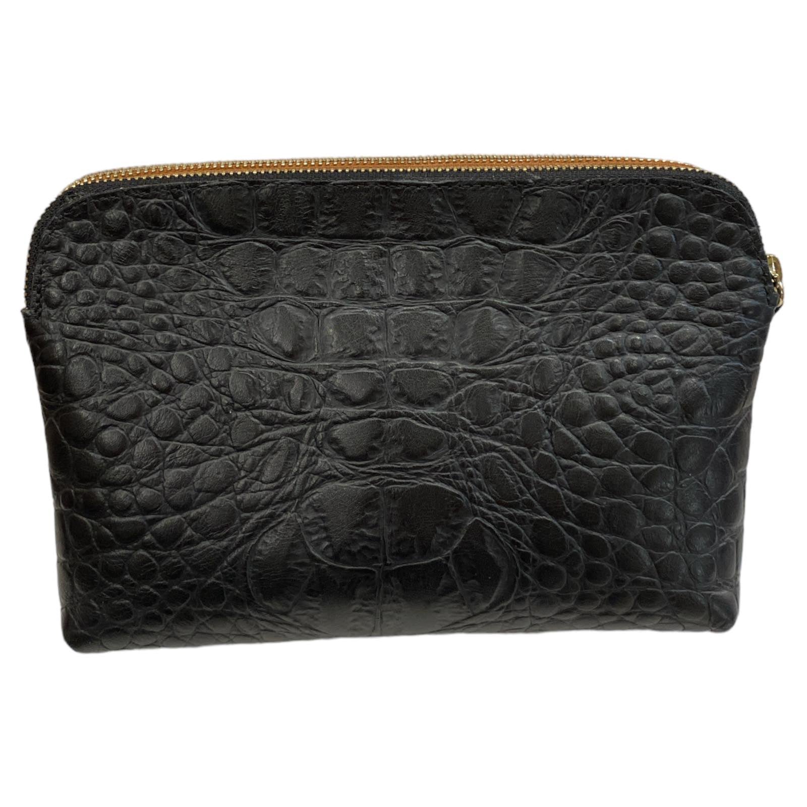 XL taba and black alligator-print leather double box