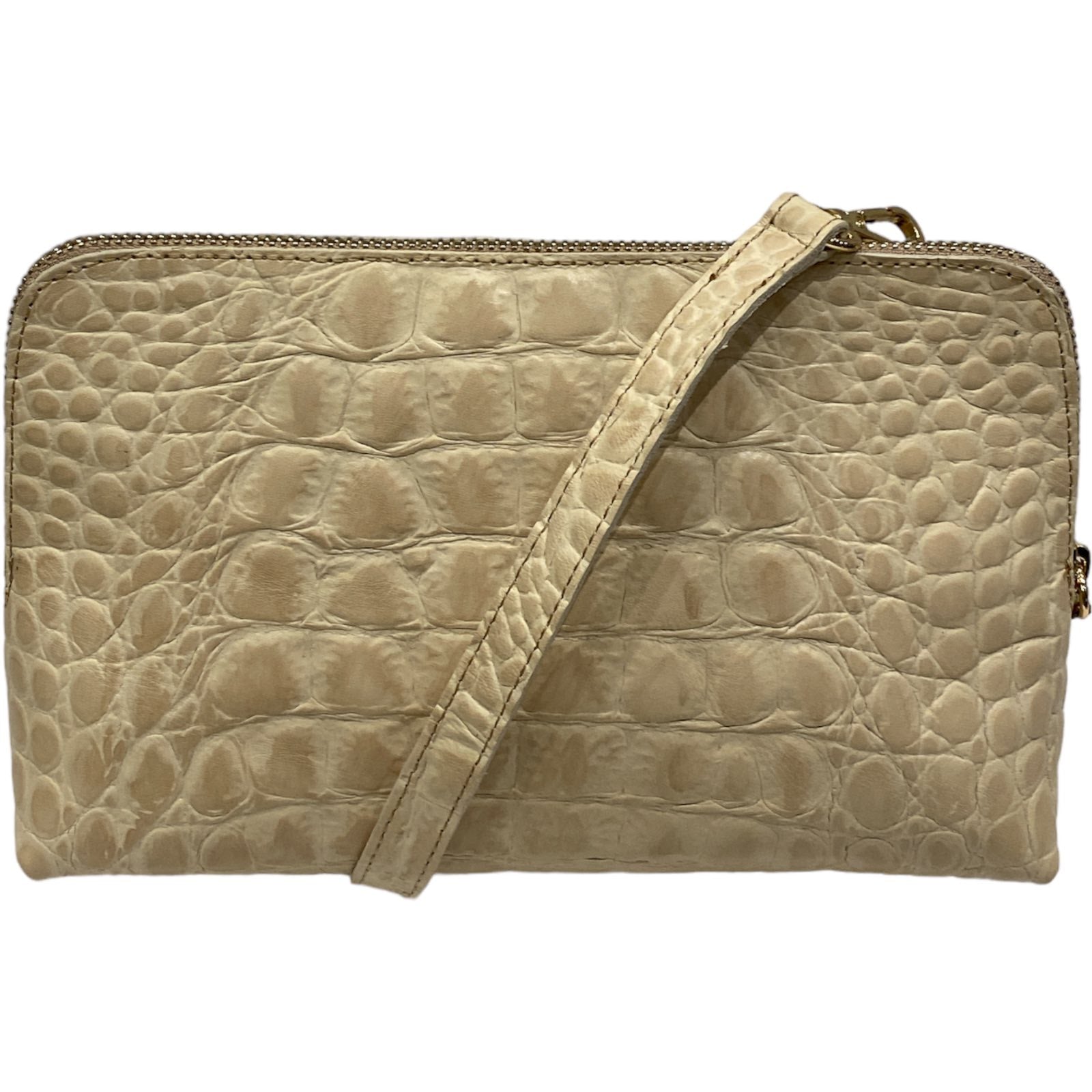 Box XL. Beige alligator-print leather messenger bag