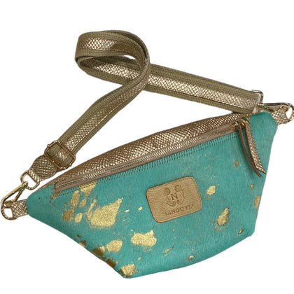 Turquoise and gold vintage calf-hair leather belt bag