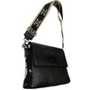 MANDY. BLACK LEATHER WITH ART SILVER SIDES STATEMENT BAG