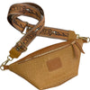 Camel alligator-print leather belt bag with taba strap