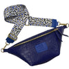 Royal blue alligator-print leather belt bag
