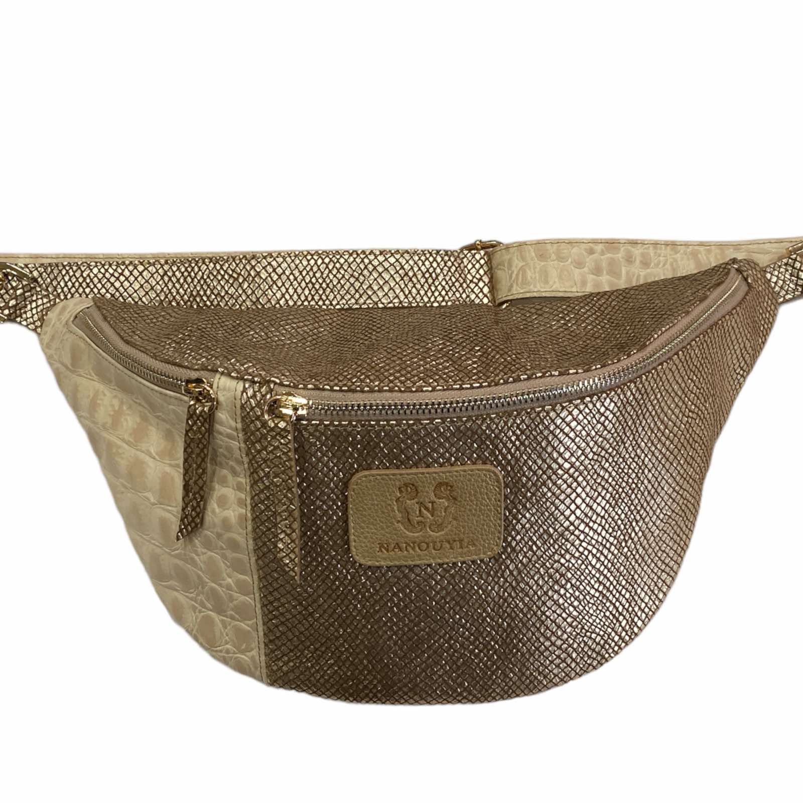 Alexia M. Gold and beige leather belt bag