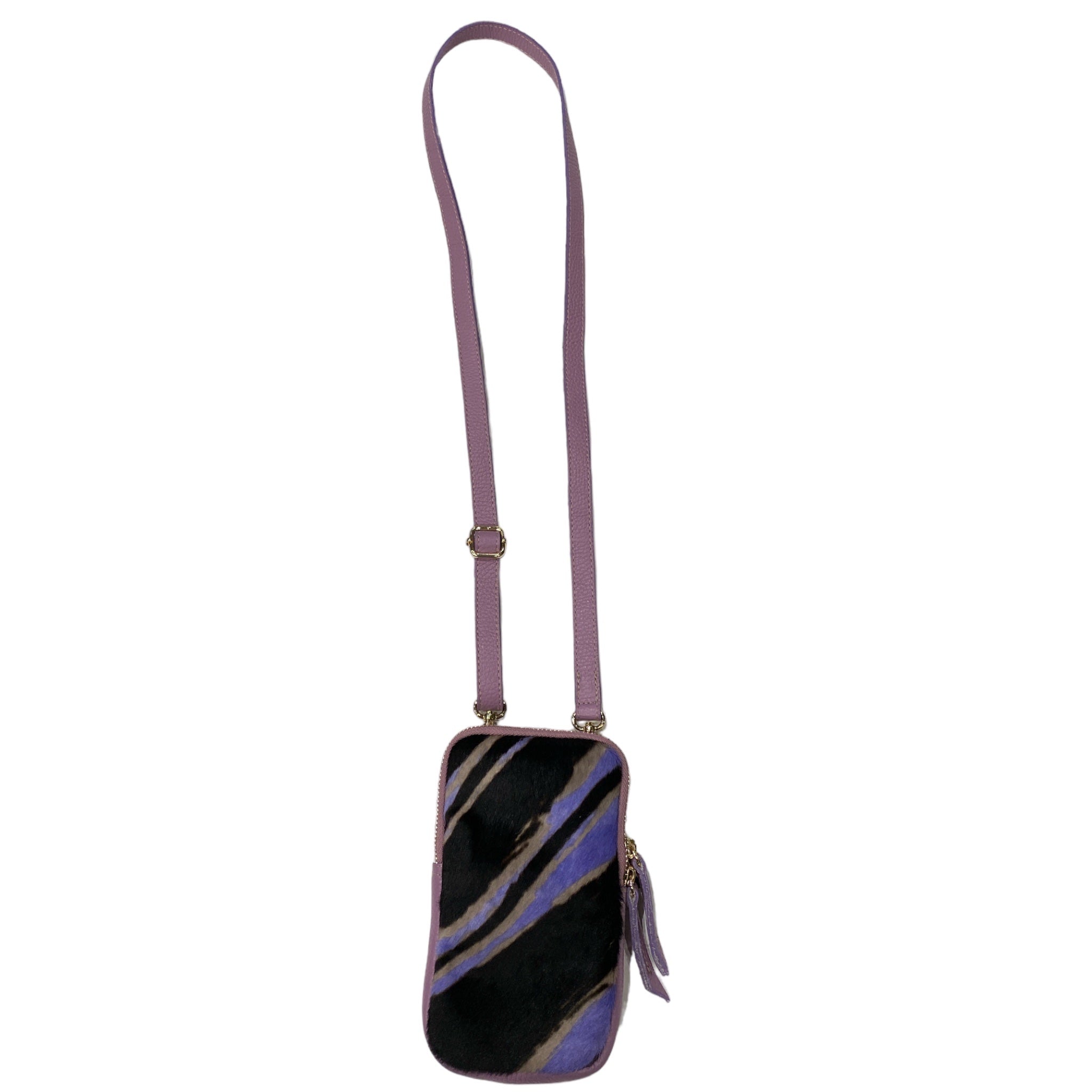 Black and lilac calf-hair mobile leather case