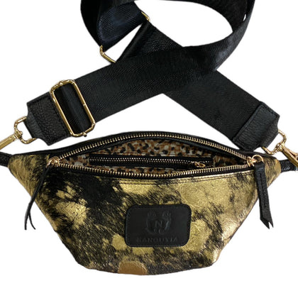 Mini black and gold vintage calf-hair leather belt bag