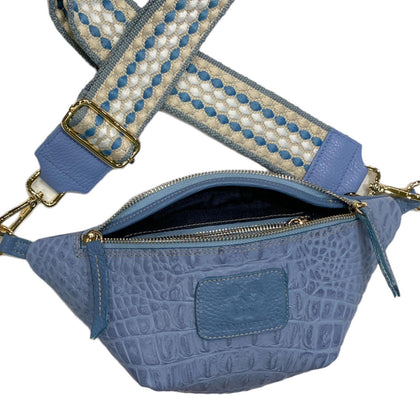 Mini raf blue alligator-print leather belt bag