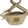 Mini beige alligator-print leather belt bag